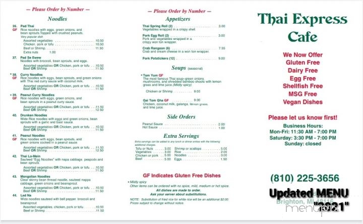 Thai Express - Brighton, MI menu_pic