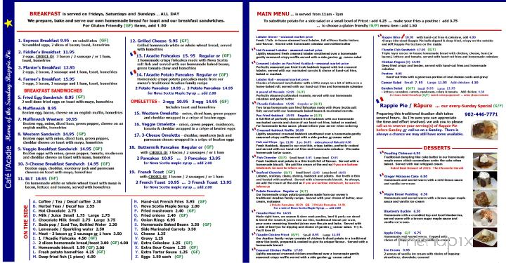 Cafe l'Acadie Inc. - Indian Harbour, NS menu_pic