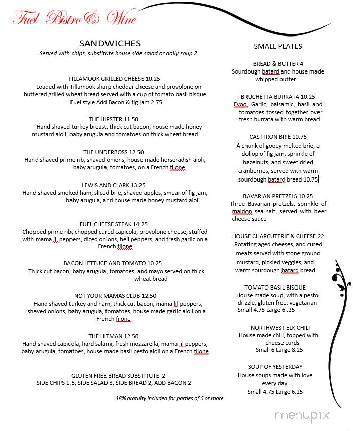FUEL Bistro and Wine - Ridgefield, WA menu_pic