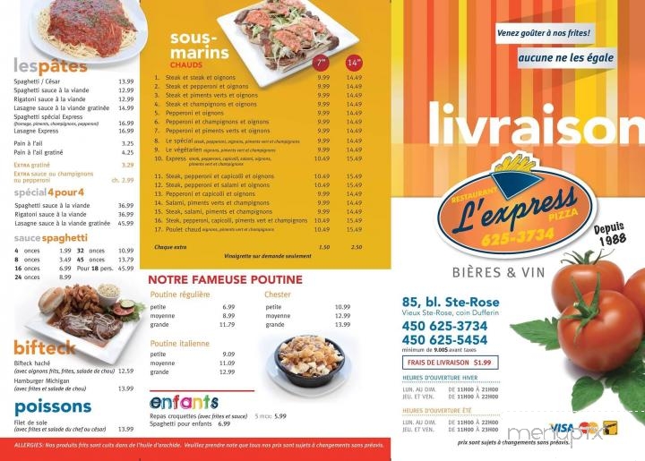 Restaurant L'Express - Laval, QC menu_pic
