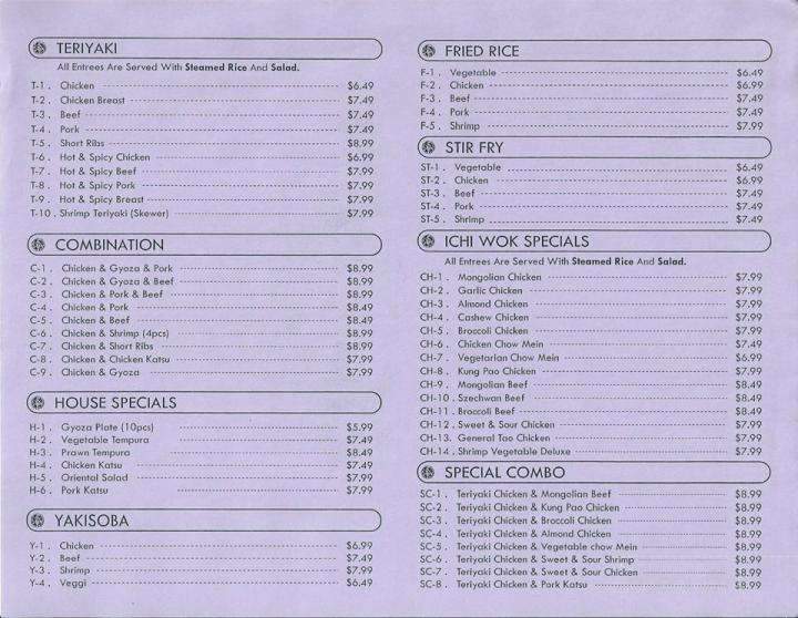 Ichi Teriyaki - Bonney Lake, WA menu_pic