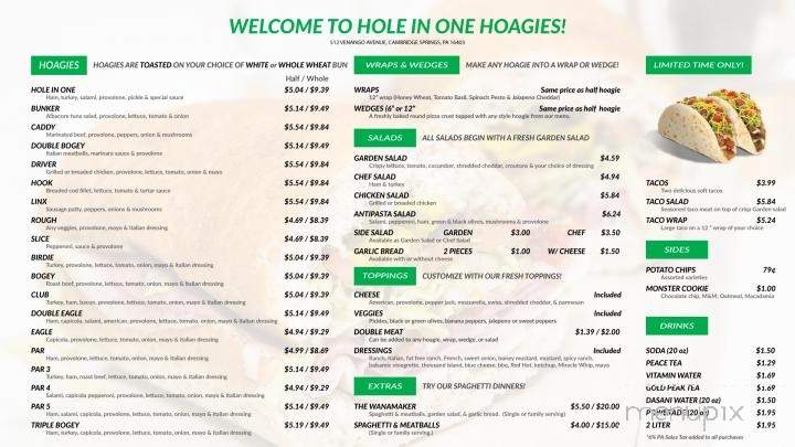 Hole In One Hoagies - Cambridge Springs, PA menu_pic