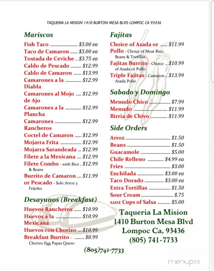 Taqueria La Mision - Lompoc, CA menu_pic