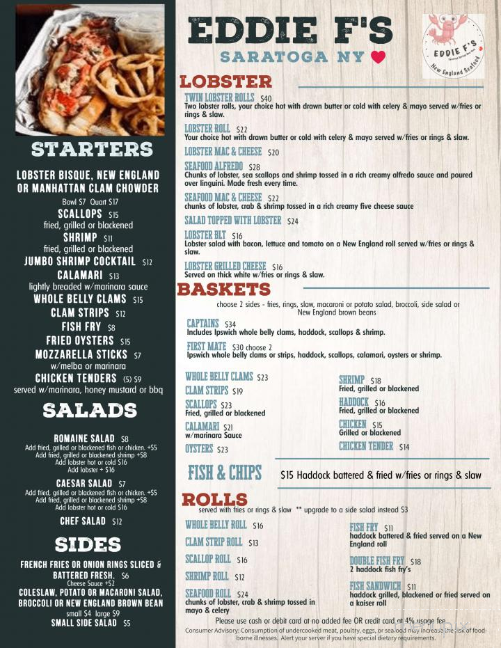 Eddie F's Lobster & Seafood House - Saratoga Springs, NY menu_pic