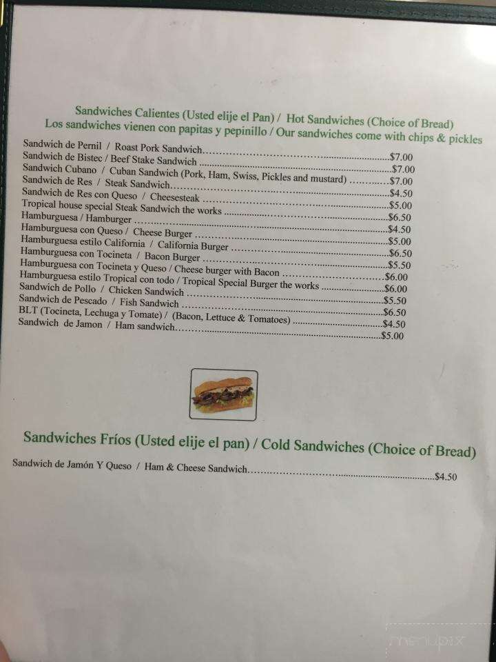 Tropical Family Restaurant - Trenton, NJ menu_pic