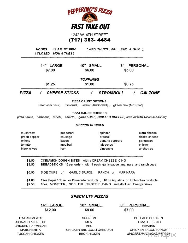Pepperino's Pizza - Lewistown, PA menu_pic
