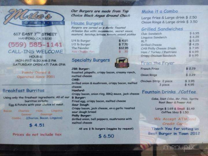 Mike's Grill - Hanford, CA menu_pic