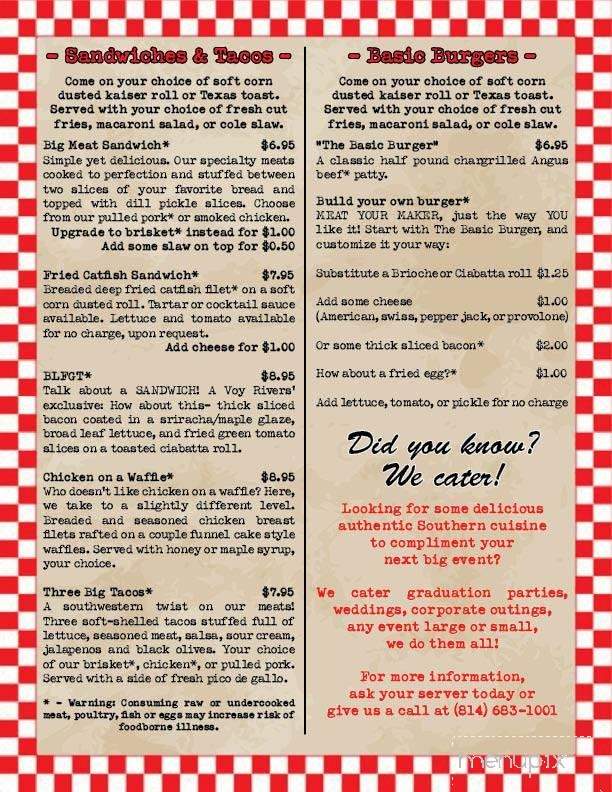 Voy Rivers' BBQ and Catering - Linesville, PA menu_pic