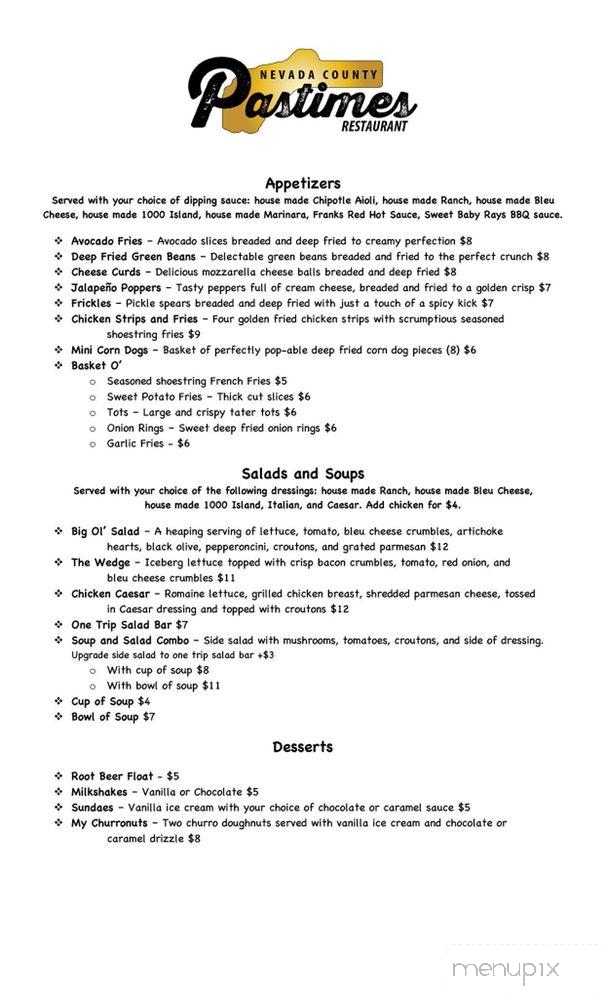Nevada County Pastimes - Grass Valley, CA menu_pic