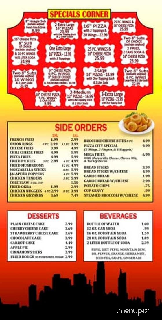 Menu of Pizza City And Subs in Winston Salem, NC 27101