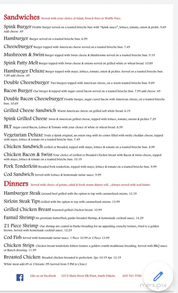Spink Cafe - Elk Point, SD menu_pic