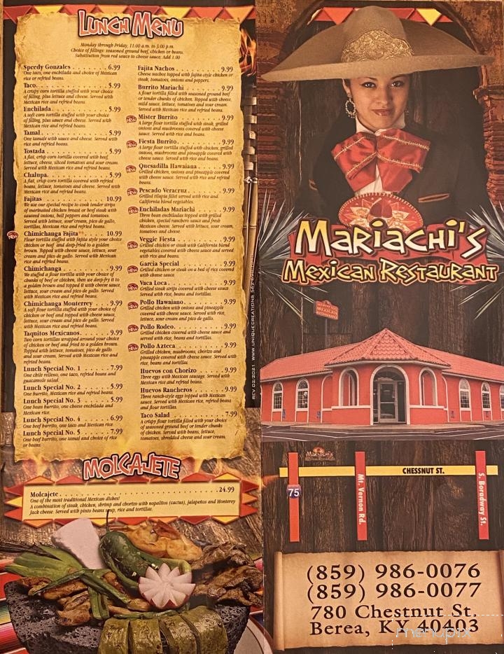 Mariachi's Mexican Restaurant - Berea, KY menu_pic