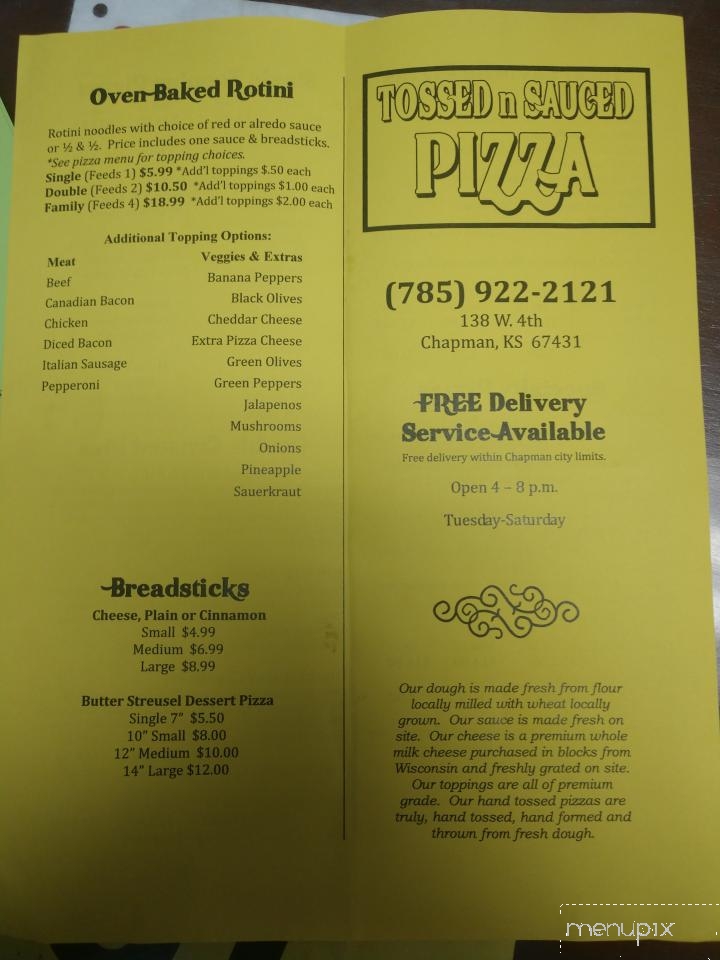 Tossed N Sauced Pizza - Chapman, KS menu_pic