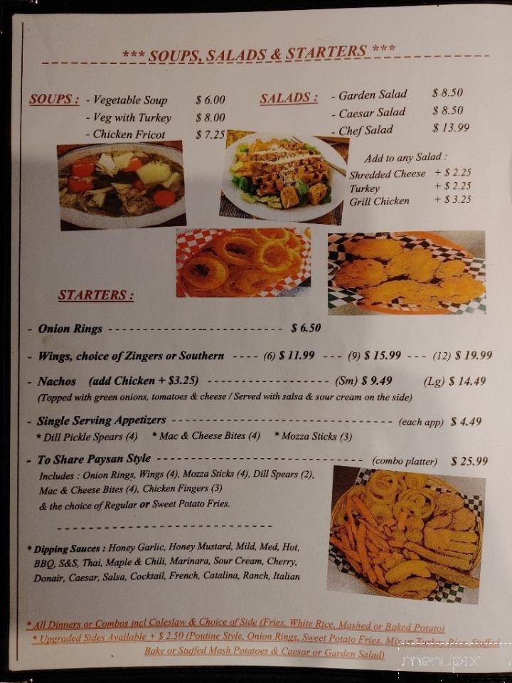 Paysan Restaurants - Saint Antoine-De-Kent, NB menu_pic