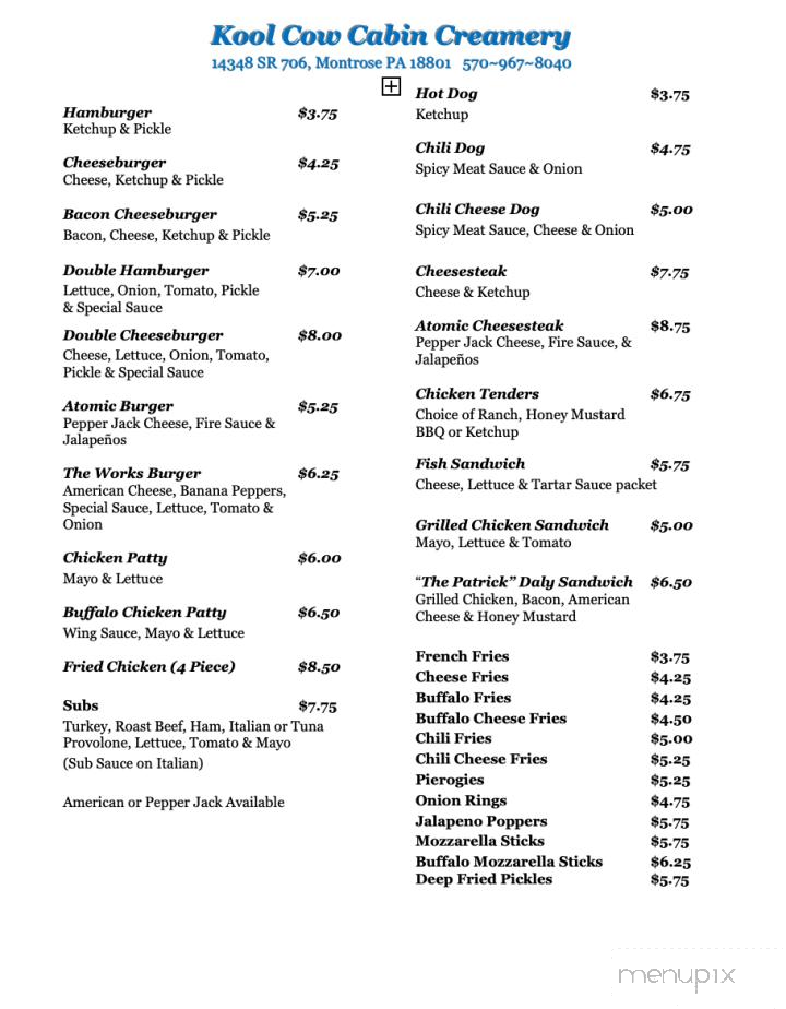 Kool Cow - Montrose, PA menu_pic