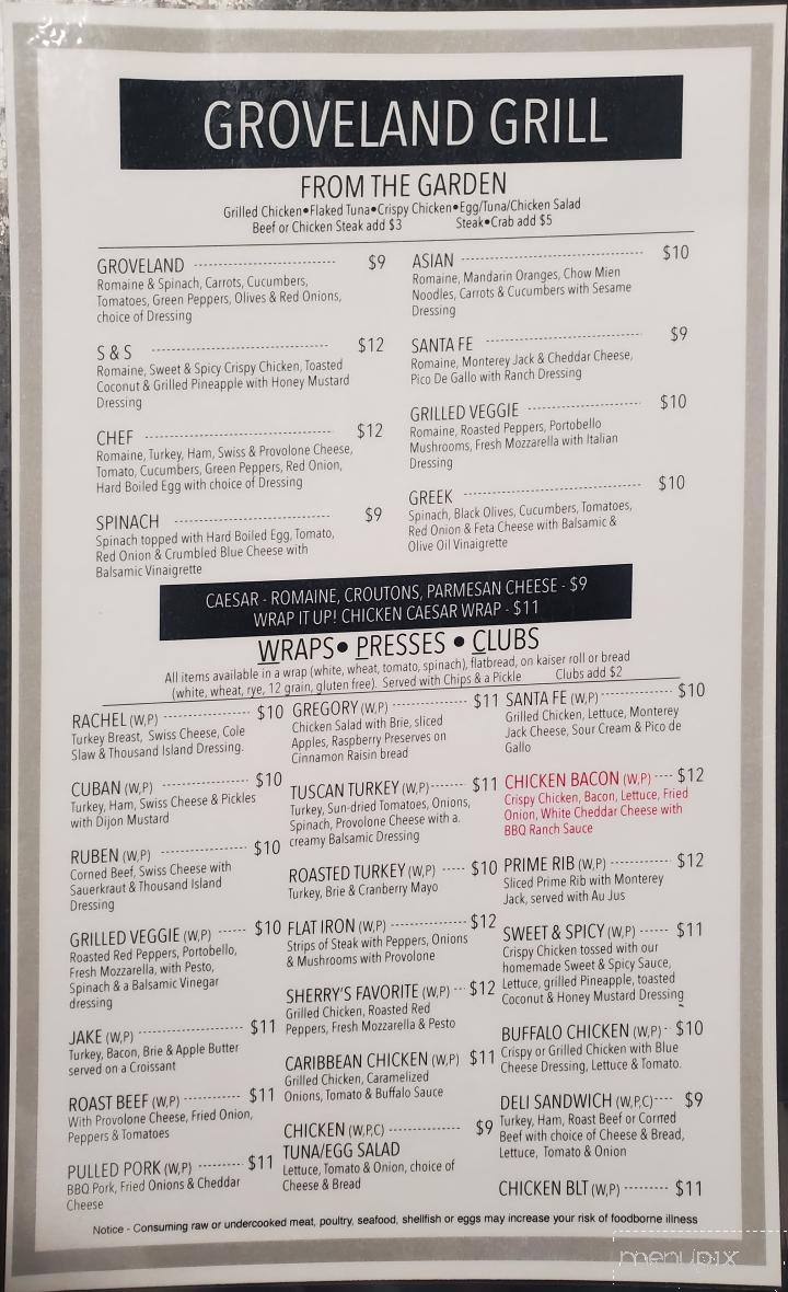 Groveland Grill - Pipersville, PA menu_pic
