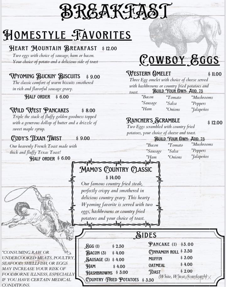 Heart Mountain Bar & Grill - Cody, WY menu_pic