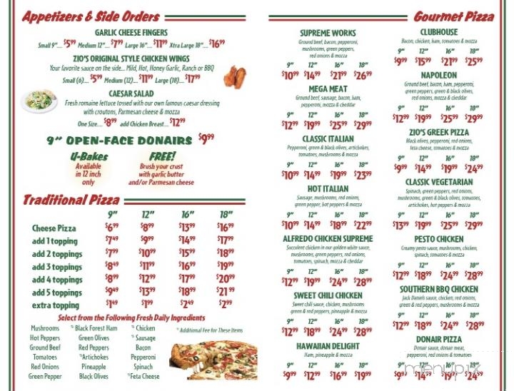 Zio's Pizzeria - Moncton, NB menu_pic