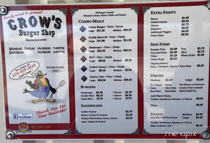 Crow's Burger Shop - Belton, TX menu_pic