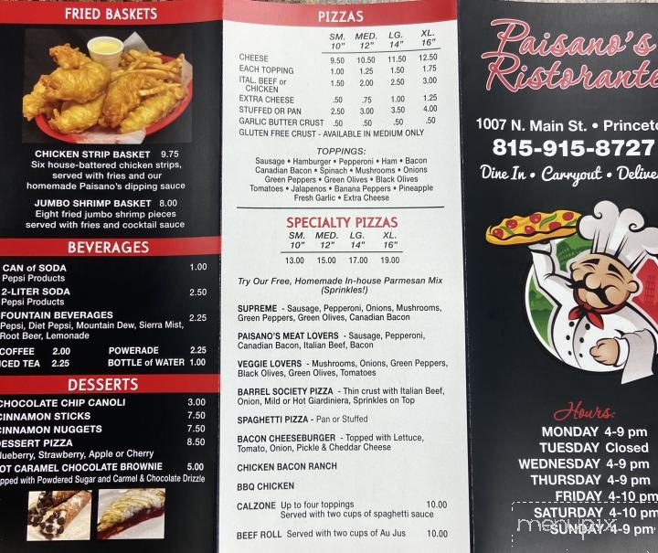 Paisanos Ristorante - Princeton, IL menu_pic