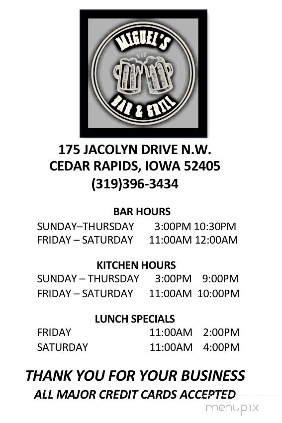 Miguels - Cedar Rapids, IA menu_pic