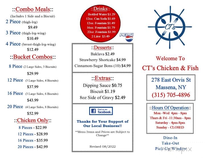 CT's Chicken And Fish - Massena, NY menu_pic