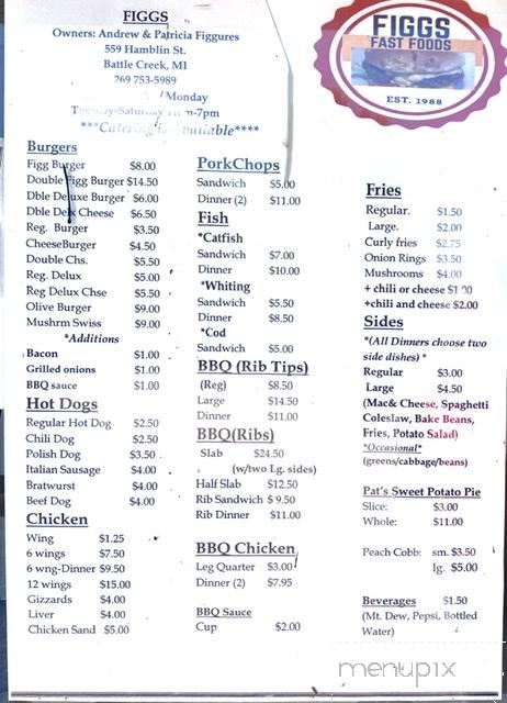 Figgs Fast Food - Battle Creek, MI menu_pic