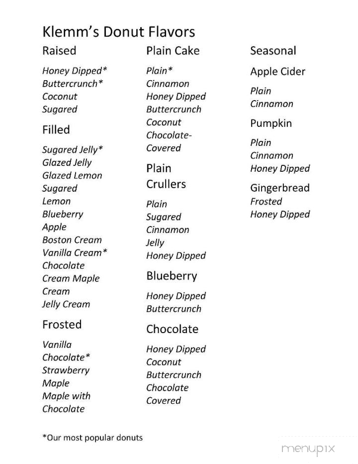 Klemm's Bakery - Windham, NH menu_pic