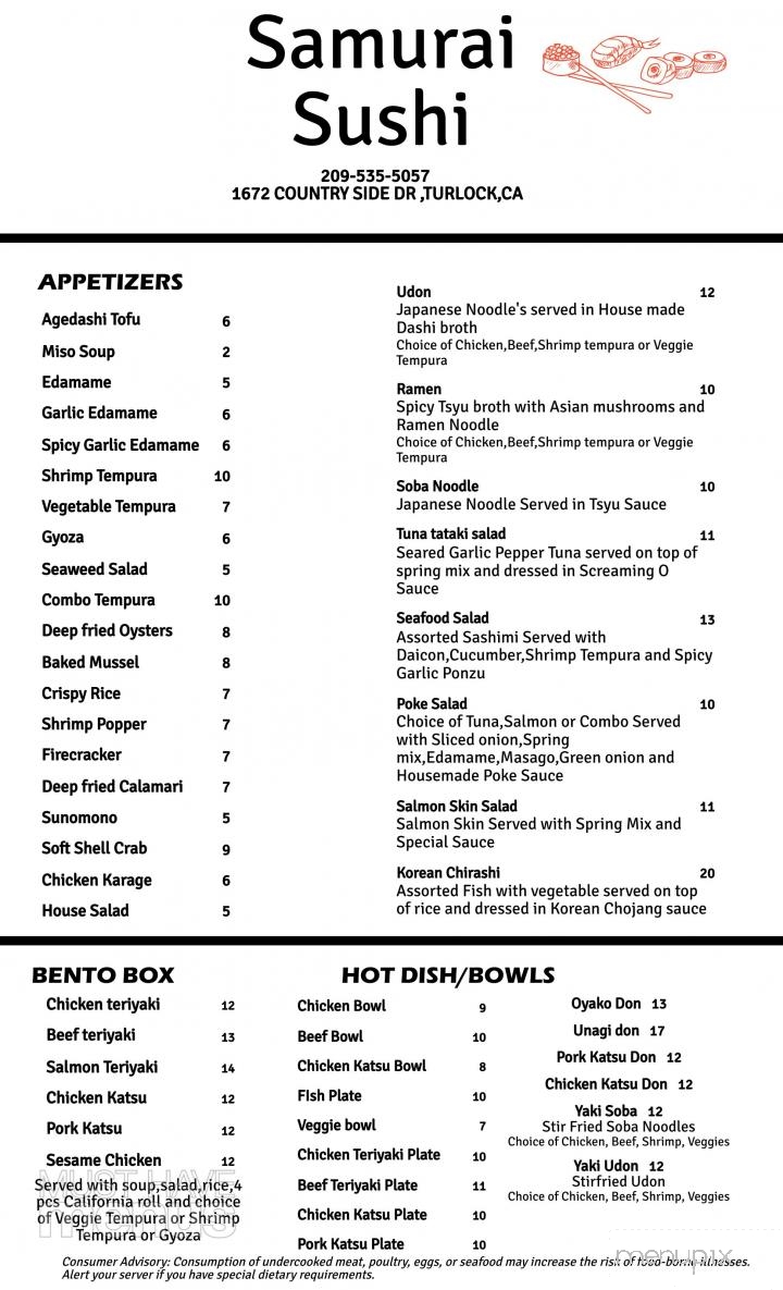 Samurai Sushi - Turlock, CA menu_pic