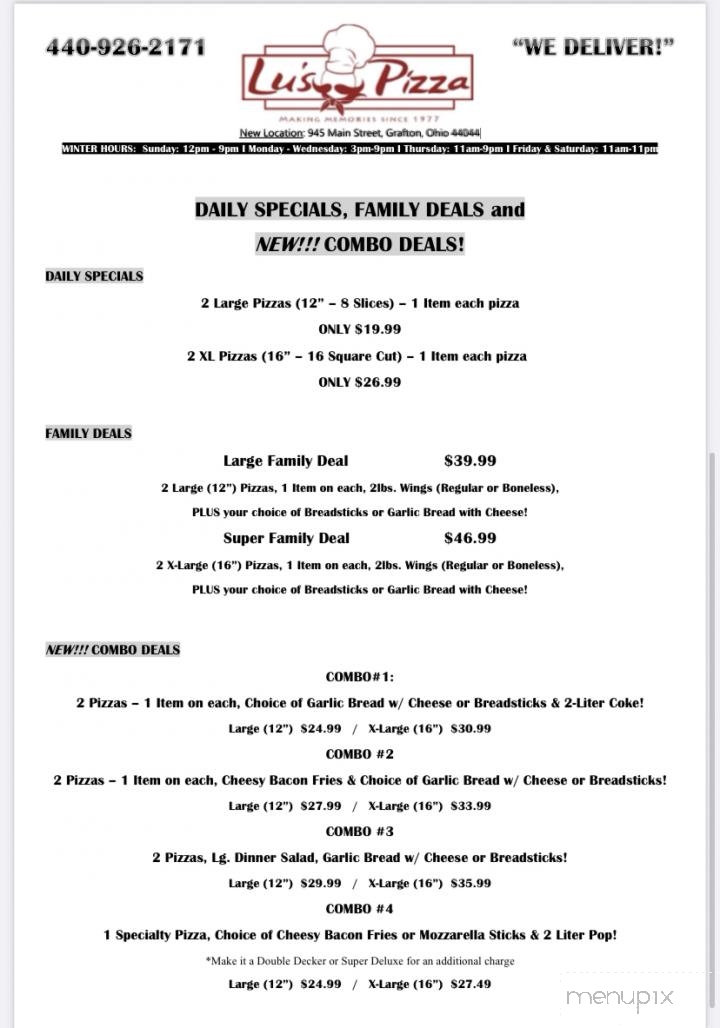 Lu's Pizza - Grafton, OH menu_pic