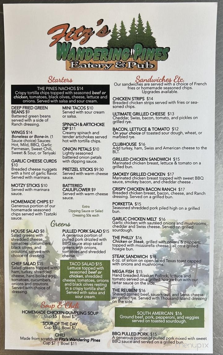 Wandering Pines Eatery & Pub - Gilbert, MN menu_pic