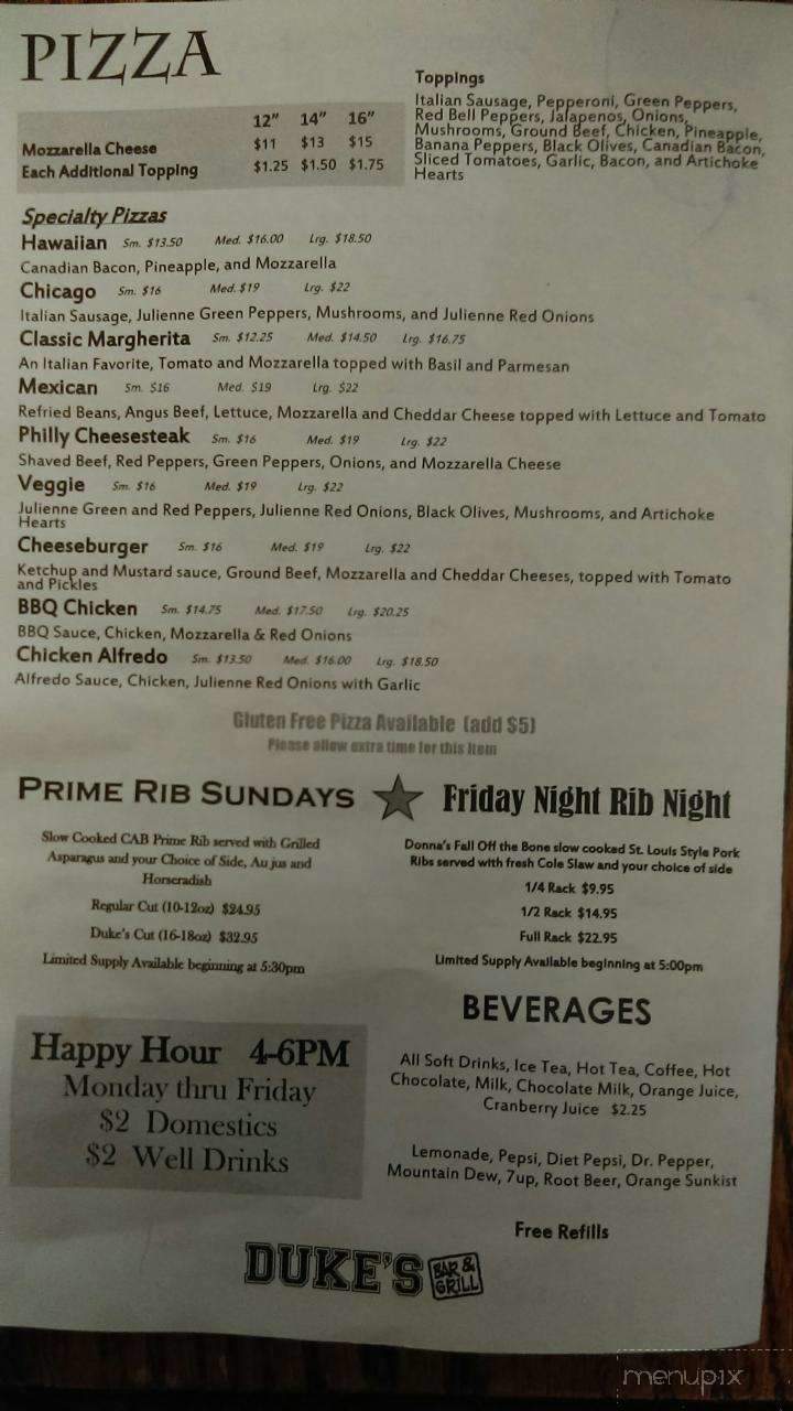 Duke's Bar and Grill - Saratoga, WY menu_pic