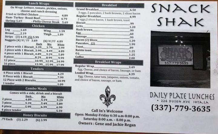 Snack Shak - Iota, LA menu_pic