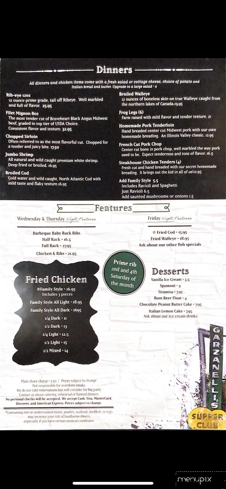 Garzanelli's Supper Club - Oglesby, IL menu_pic