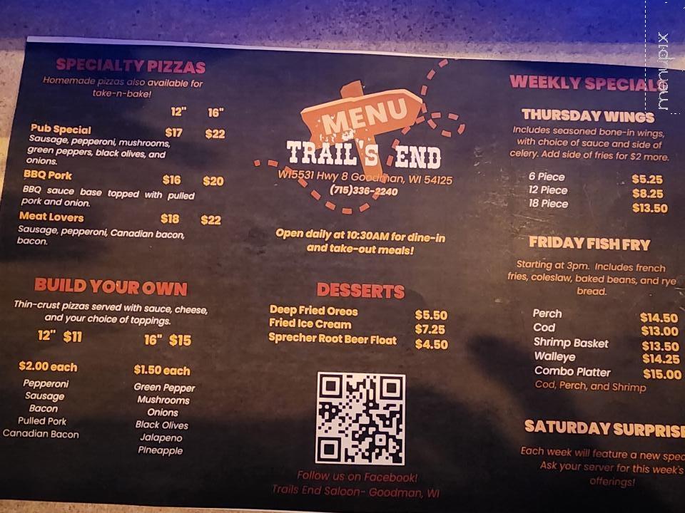 Trails End - Goodman, WI menu_pic