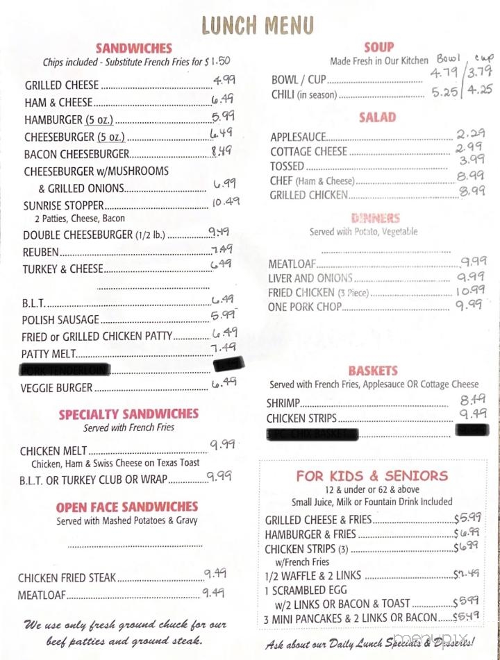 Sunrise Cafe - South Bend, IN menu_pic