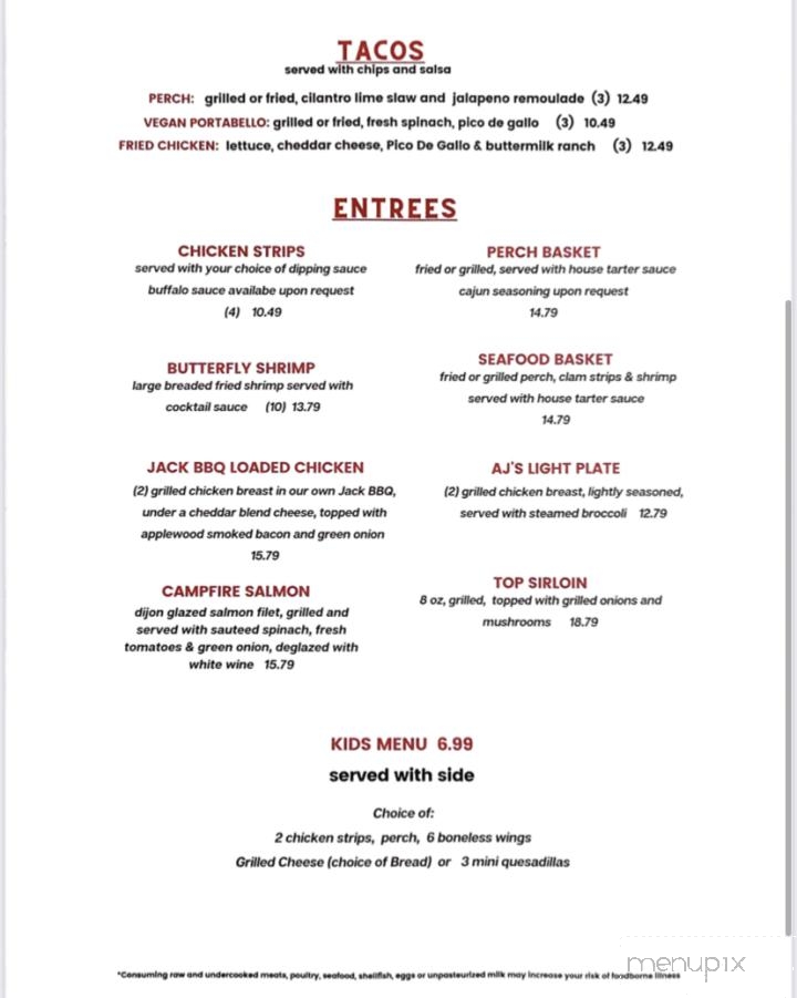 AJ's Uptown Bar & Grill - Berrien Springs, MI menu_pic