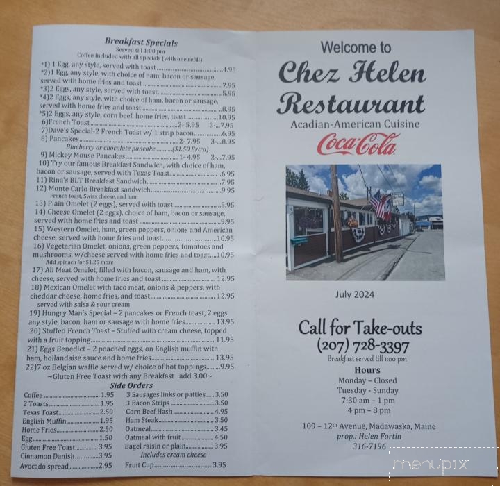 Chez Helen's - Madawaska, ME menu_pic
