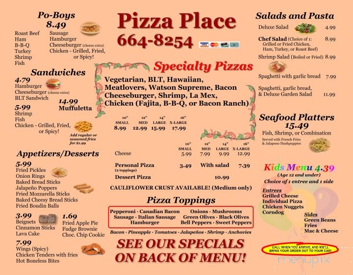Pizza Place - Denham Springs, LA menu_pic