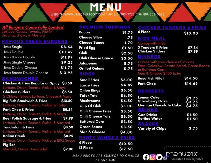 Jim's Diner To Go - Kansas City, MO menu_pic