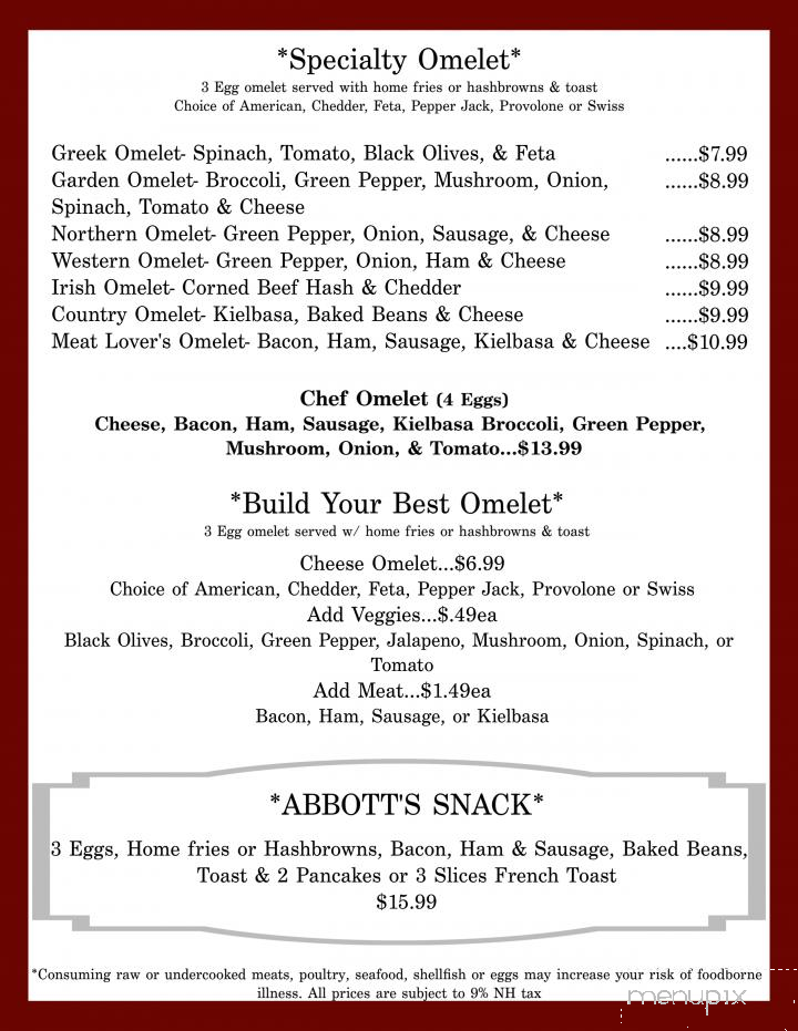 Cindy's Place - Wakefield, NH menu_pic