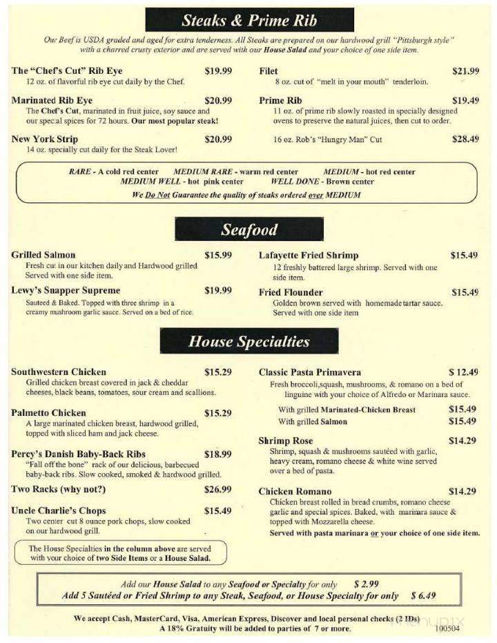 Percy & Willie's Food & Spirit - Florence, SC menu_pic