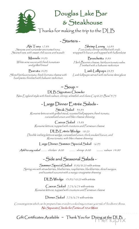 Douglas Lake Bar & Steakhouse - Pellston, MI menu_pic