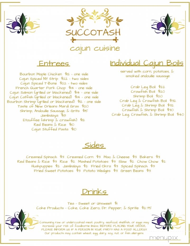 Succotash Cajun Cuisine - Guild, TN menu_pic
