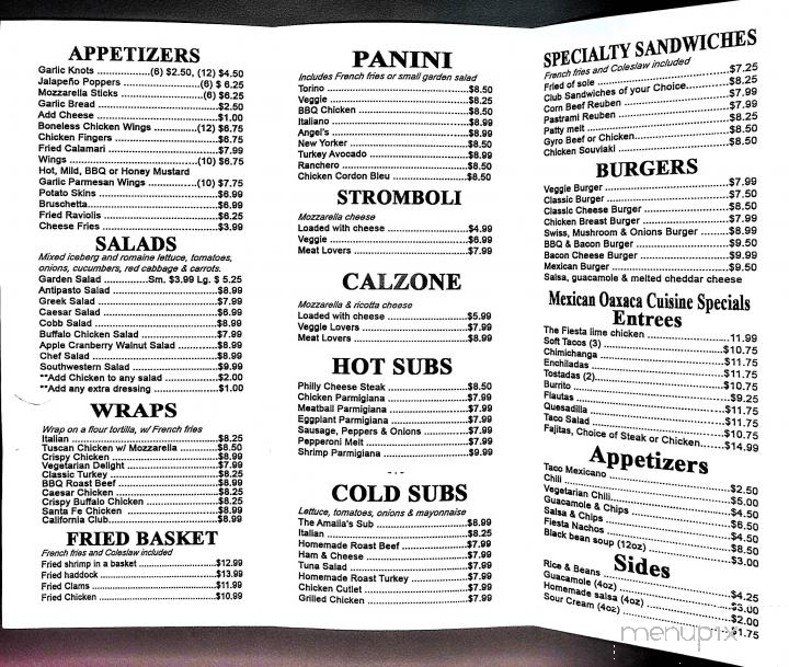 Menu of Angel's Pizza Restaurant in Cairo, NY 12413
