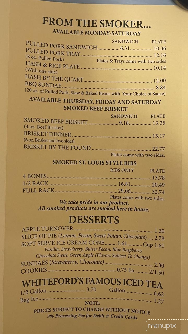 Whiteford's Giant Burger - Laurens, SC menu_pic