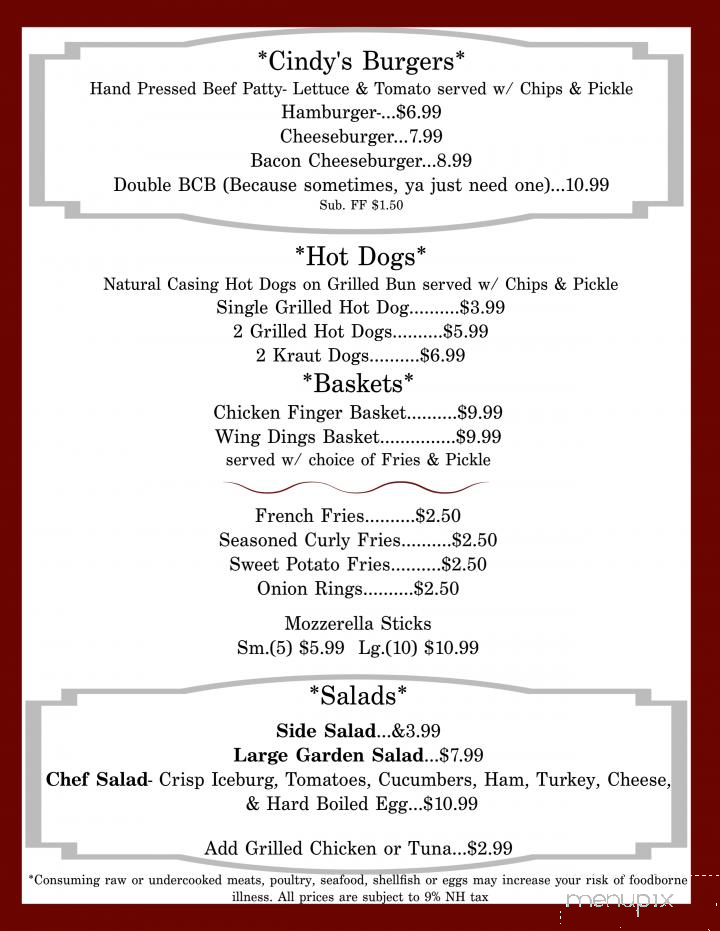 Cindy's Place - Wakefield, NH menu_pic