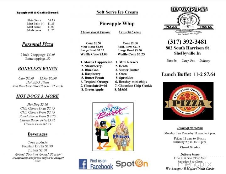 Don's Pizza & Pasta - Shelbyville, IN menu_pic