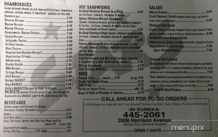 Stars Hamburgers - Arcata, CA menu_pic