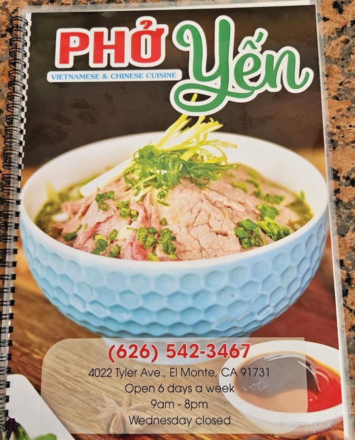 Pho Yen - El Monte, CA menu_pic